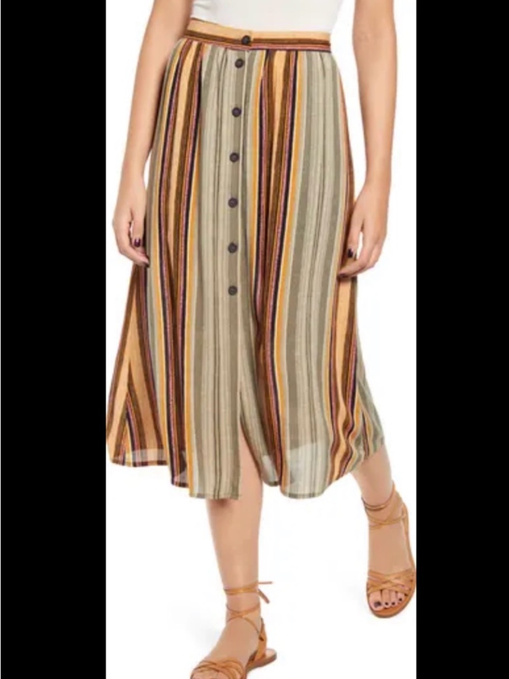 NWT Striped Button-Front Midi Skirt Multicolor